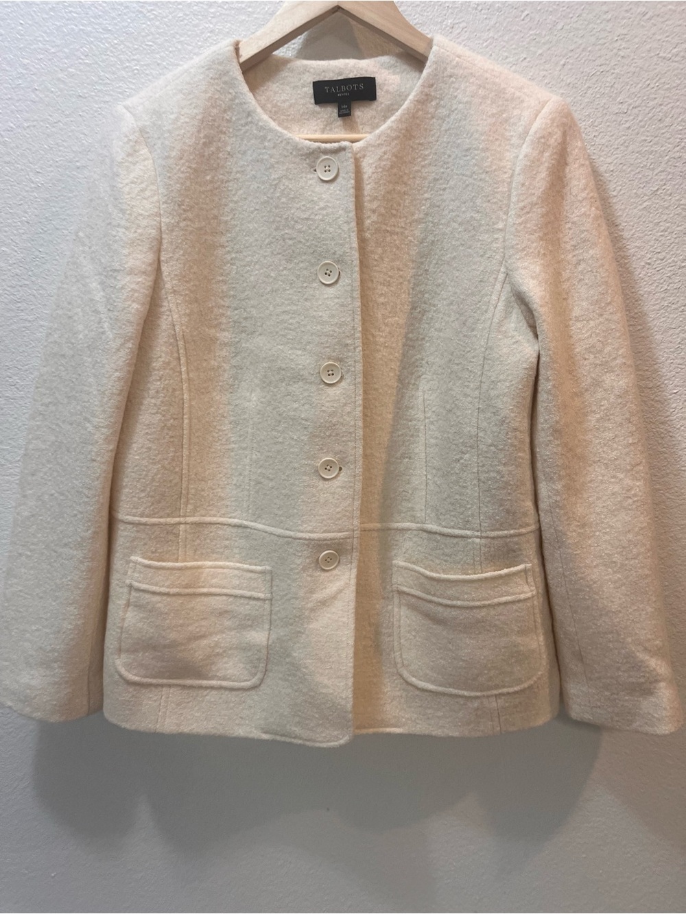Talbots Cream Collarless Button-Front Jacket - Picture 3 of 10